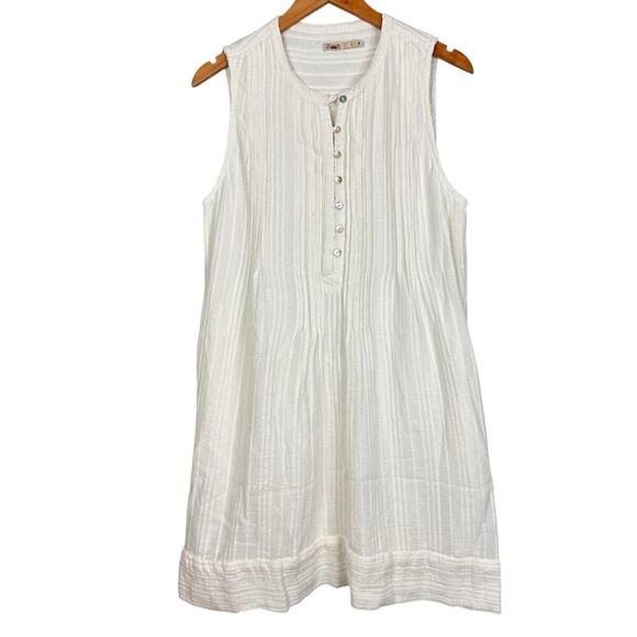 Faherty Isha Pintuck Organic Cotton Pleated Sleeveless Shift Dress Large White - Picture 4 of 15